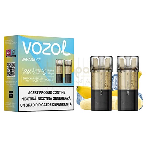 Cartus Vozol fara nicotina Banana Ice (2 bucati) Cartus unica folosinta Vozol fara nicotina Banana Ice 2 bucati