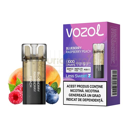 Cartus Vozol Switch Pro Blueberry Raspberry Peach (1 capsula) Pachet cu 1 cartus Vozol Switch Pro Blueberry Raspberry Peach cu nicotina de 20 mg