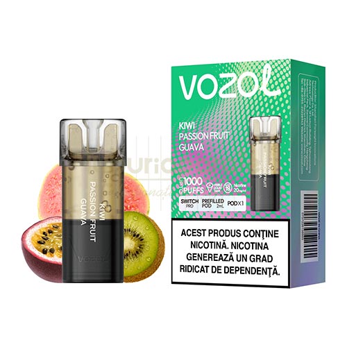 Cartus Vozol Switch Pro Kiwi Passion Fruit Guava (1 capsula) Pachet cu 1 cartus de unica folosinta Vozol Switch Pro Kiwi Passion Fruit Guava cu capacitate de 1000 pufuri