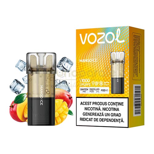 Cartus Vozol Switch Pro Mango Ice (1 capsula) Pachet cu 1 cartus de unica folosinta Vozol Switch Pro Mango Ice cu aroma de mango si gheata