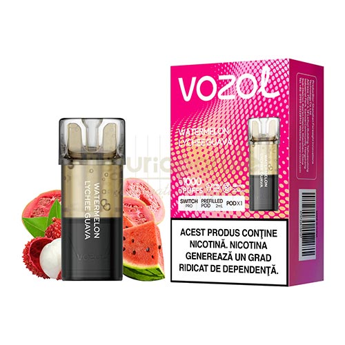Cartus Vozol Switch Pro Watermelon Lychee Guava (1 capsula) Pachet cu 1 cartus rezerva Vozol Switch Pro Watermelon Lychee Guava cu nicotina de 20 mg/ml