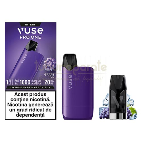 Kit Vuse Pro One 1000 Grape Ice 20MG (1 capsula) Kit complet vape Vuse Pro One 1000 Grape Ice cu cartus cu nicotina de 20 MG